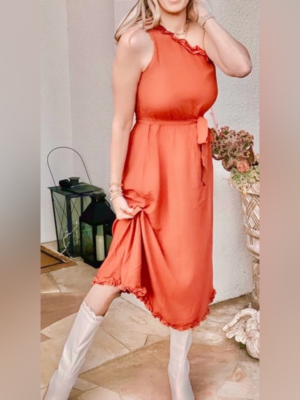 One Shoulder Sleeveless Maxi Dress with Ruffles   SIZE XL   NEW with tags!
